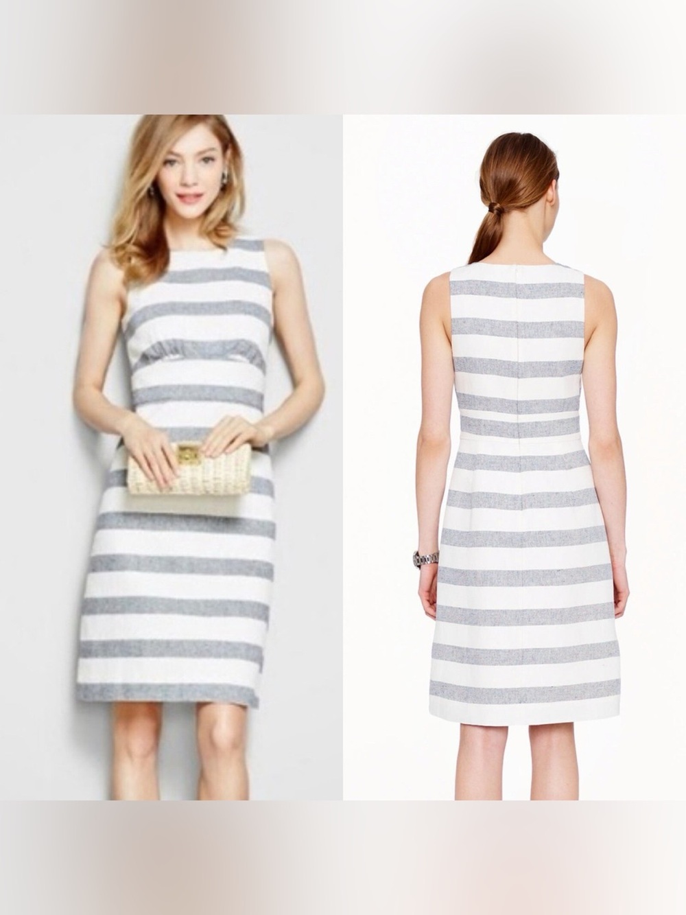 J. Crew Gray and White Striped Sleeveless Midi Dress Sz 6